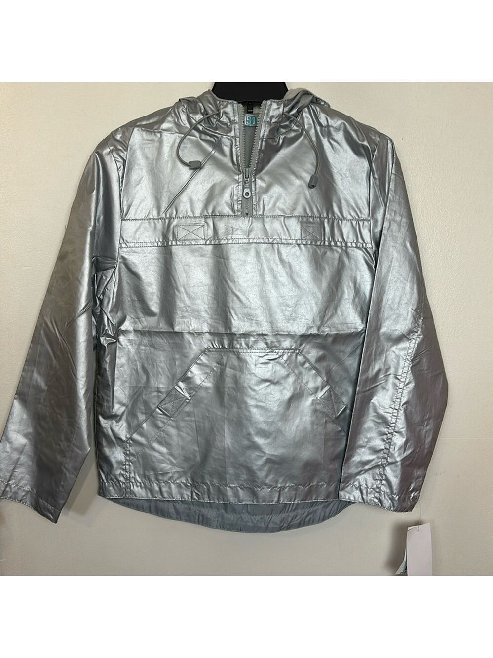 New Look Metallic Silver Water Resistant Pullover Hooded Windbreaker Jacket